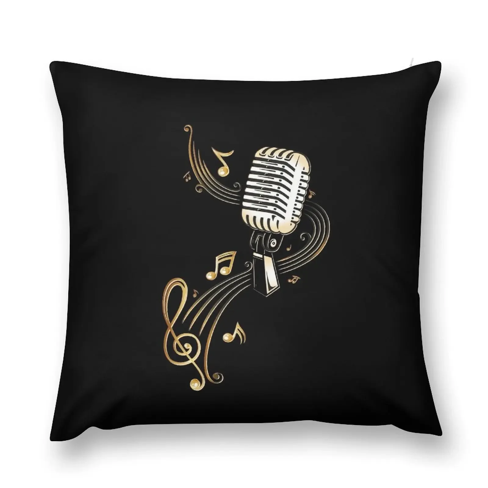 Retro microphone with music notes and clef. Throw Pillow autumn decoration Christmas Pillow Christmas Cushion For Home pillow