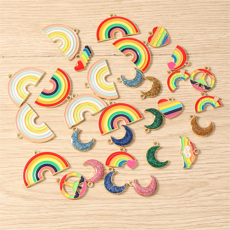 10 Stück Niedliche Bunte Emaille-Regenbogen-Herz-Mond-Anhänger für Schmuckherstellung, Halsketten, Ohrringe, Armbänder, DIY-Bastelzubehör – Detail 3