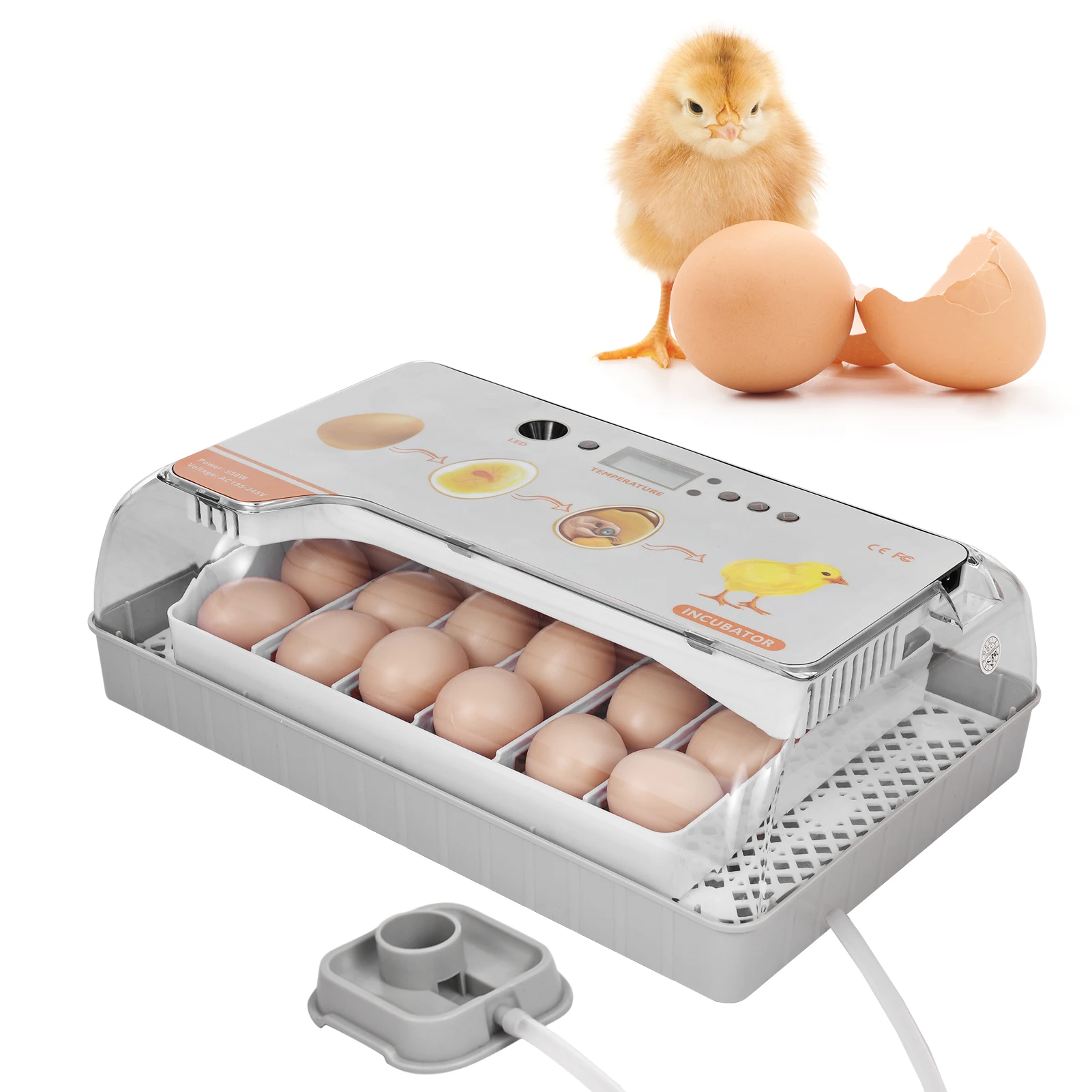 20 Eggs Digital Egg Incubator Poultry Hatcher with Auto Egg Turning Temperature Control LED Temperature Humidity Alarm Incubator