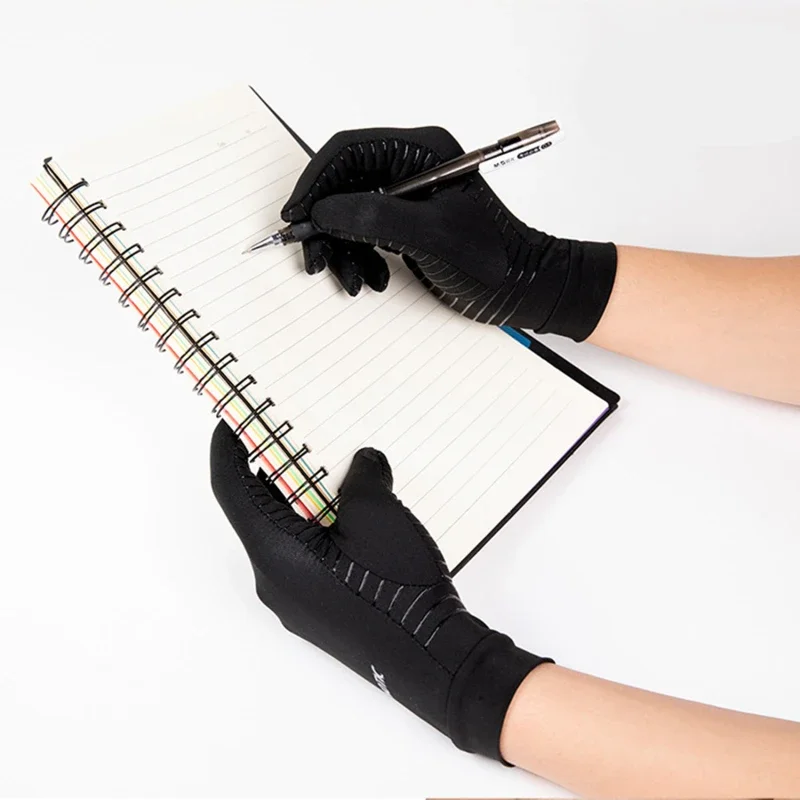 النحاس ضغط التهاب المفاصل قفازات قفازات اليد السوداء اليد المعصم دعم عدم الانزلاق للجنسين قفازات إصبع المفاصل آلام المعصم الإغاثة