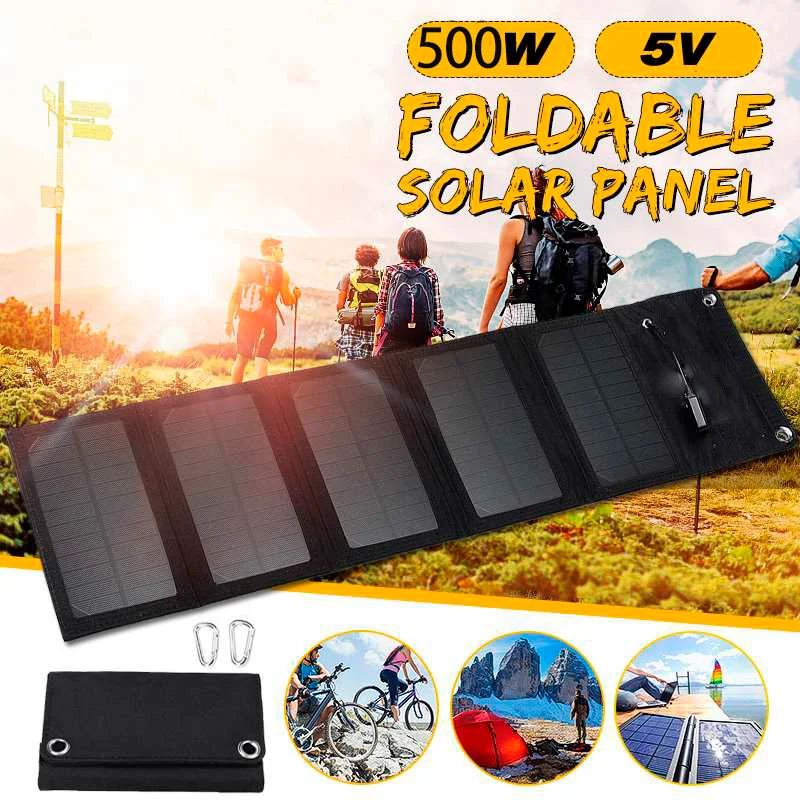 500W Portable Solar Cells folding panel 5V Solar Plate with USB Safe Charge Stabilize Battery Charger for Power Bank Phone