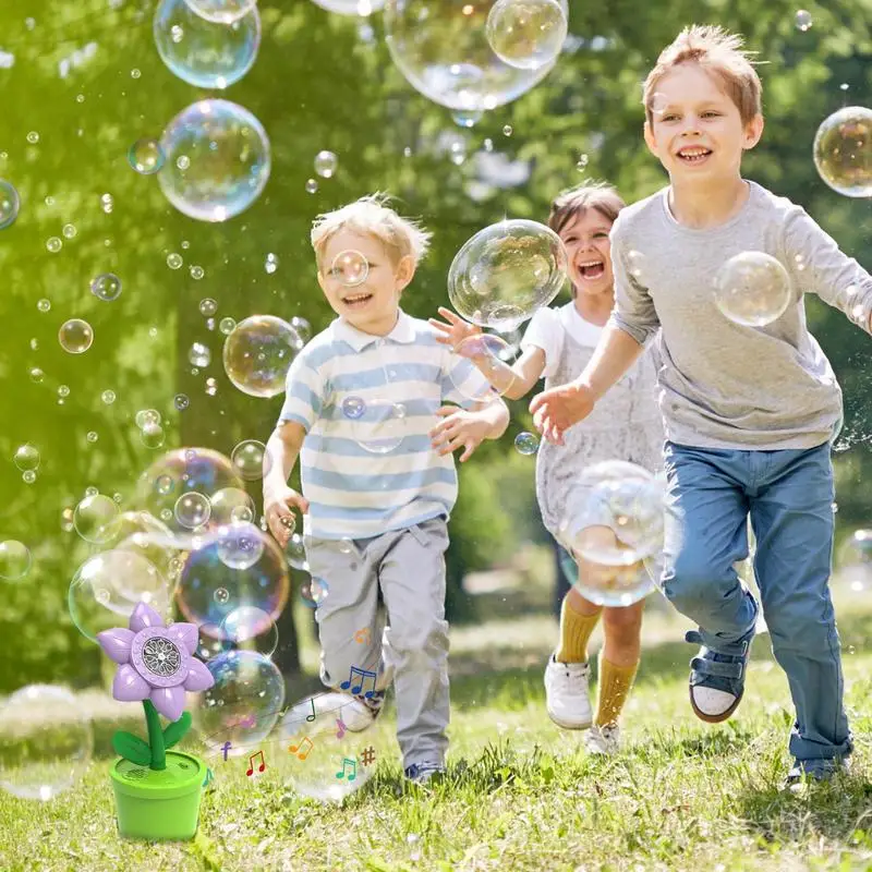 Electric Bubble Machine Outdoor Portable Sunflower Bubble Machine Electric Bubble Blower Toy with Music & Light for Kids