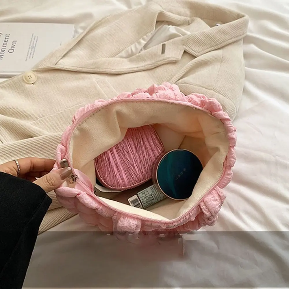 Pleated Bubble Handbag Women's Plaid Small Handbags Travel Storage Shoulder Bags Armpit Bag Solid Color Tote with Zipper