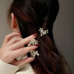 Opal Butterfly Flower Small Hairpin Back of the Head Pearl Rhinestone Hair Clamp Forehead Bangs Clip