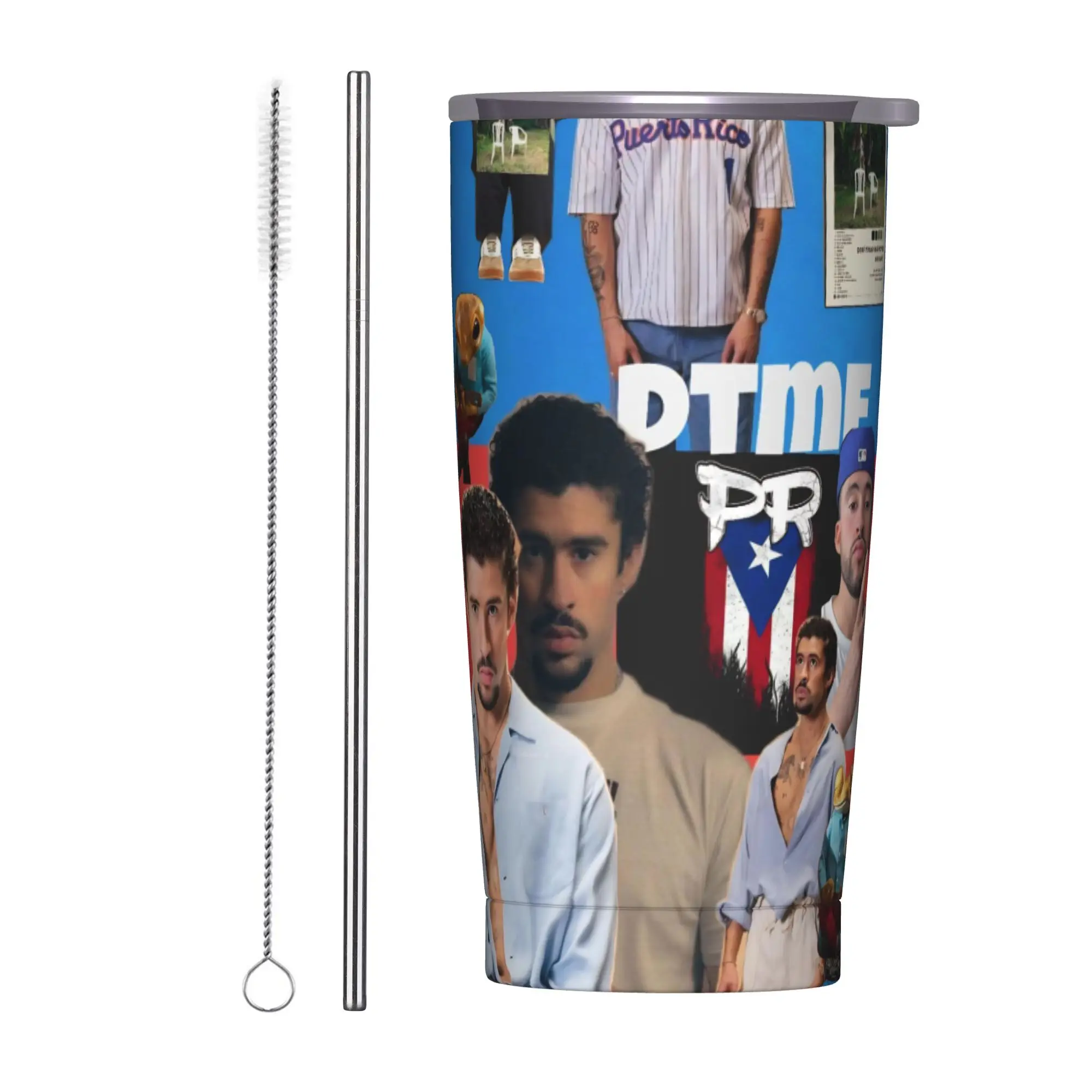 Bad Bunny DTMF Tour 2026 Tumbler Vacuum Insulated  Coffee Cups with Lid Straw Travel Outdoor Mug Water Bottle 20oz
