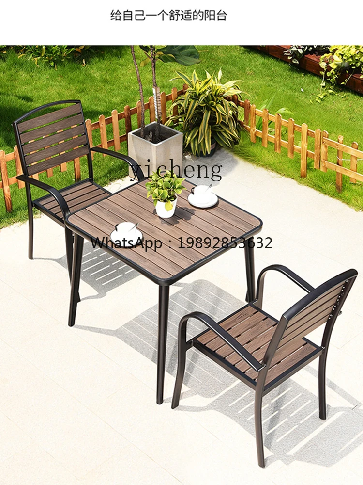Outdoor Antiseptic Wood Tables and Chairs Small Coffee Table Balcony Wrought Iron Outdoor Plastic Wood Cafe