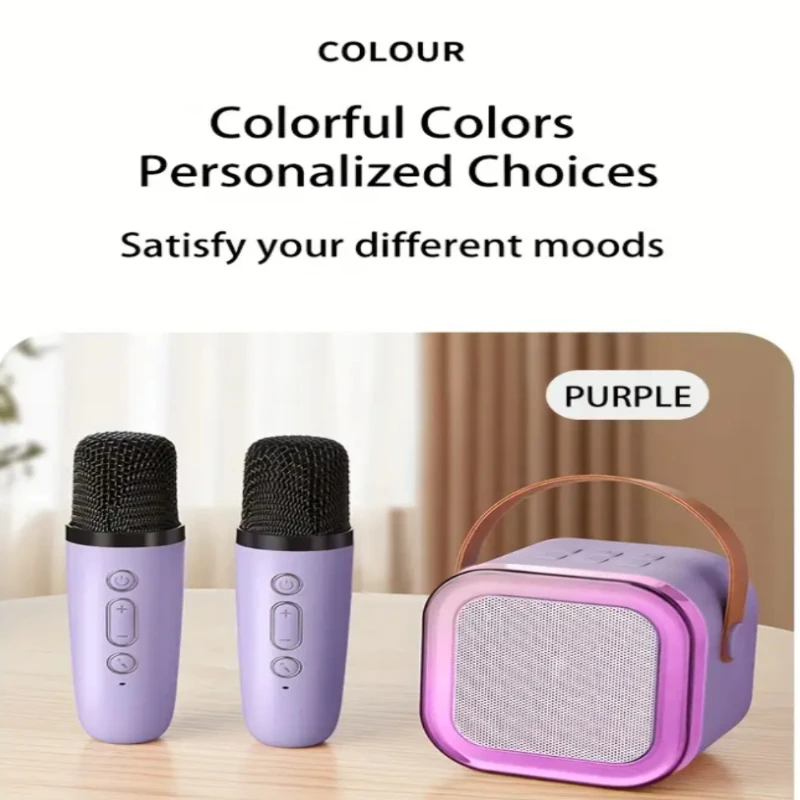 

Портативная Bluetooth-колонка для караоке с двумя беспроводными микрофонами, светодиодной подсветкой RGB, перезаряжаемой батареей, высококачественным звуком для
