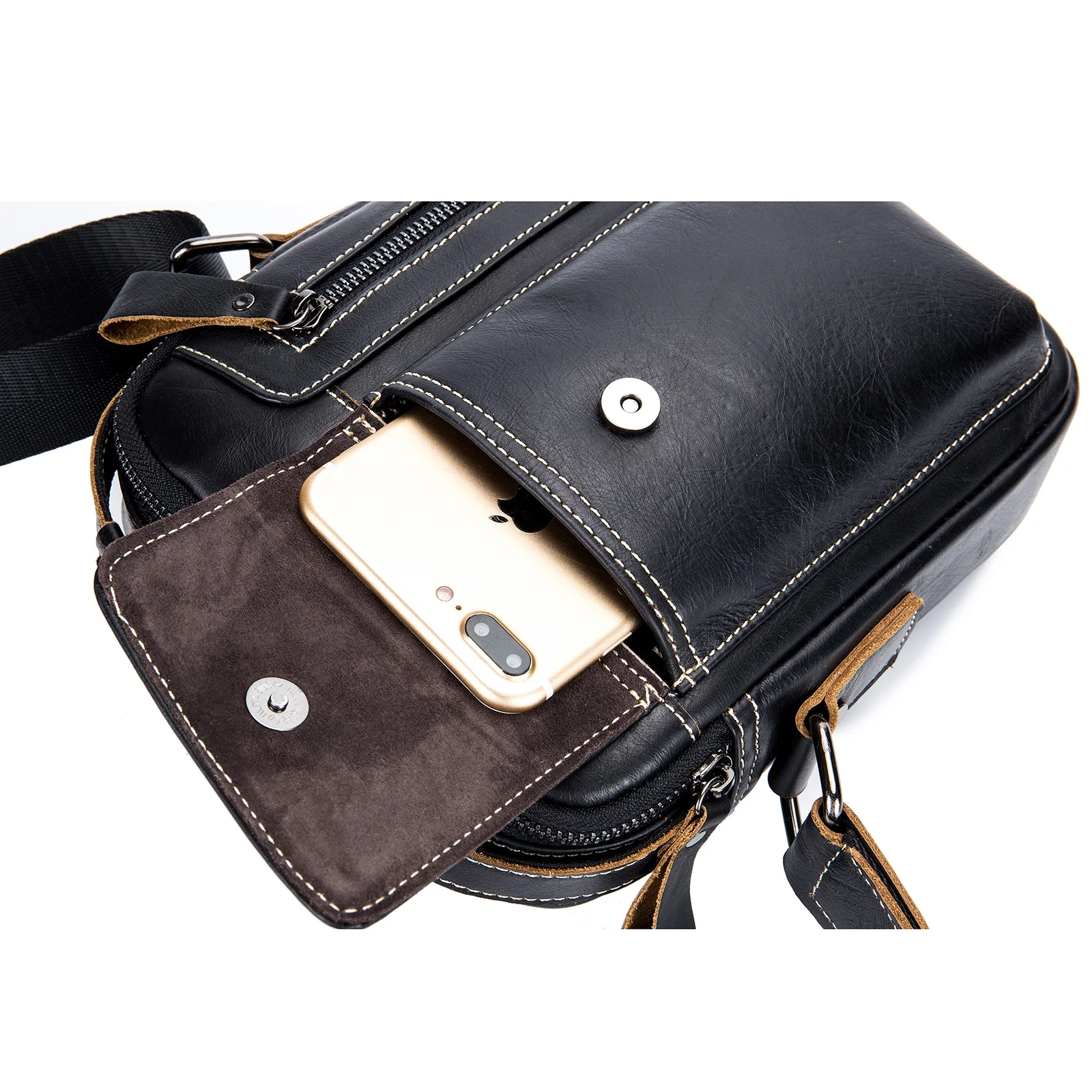 حقيبة كتف من الجلد الطبيعي للرجال حقيبة يد صغيرة خفيفة الوزن حقيبة كروس للأعمال اليومية والسفر غير الرسمي #4