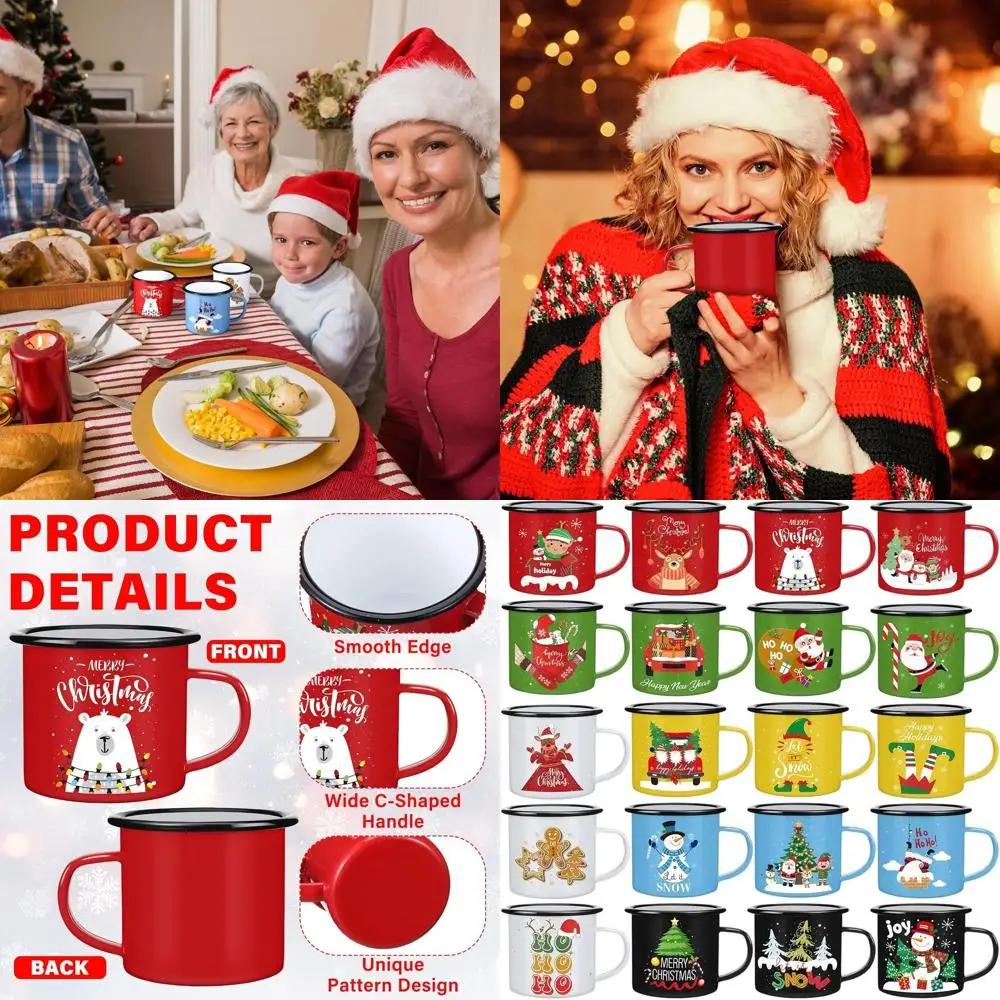 

Набор рождественских эмалированных кружек из 20 предметов, 12 унций, праздничный праздничный дизайн, идеально подходит для рождественских подарков, чашек для чая и кофе, идеально подходит для семьи