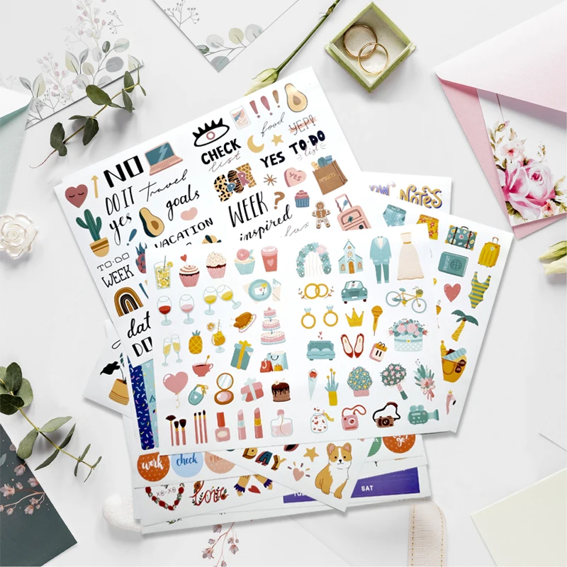 

12 Sheets Deepcolor Watercolor Wedding Stickers 610+ PCS Self-Adhesive Waterproof Stickers Romantic Wedding Scrapbook Stickers