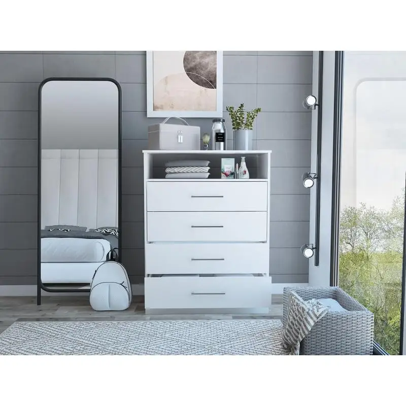 Weiße Kommode mit 4 Schubladen und 1 Regal, hervorragende Qualität, modernes Design