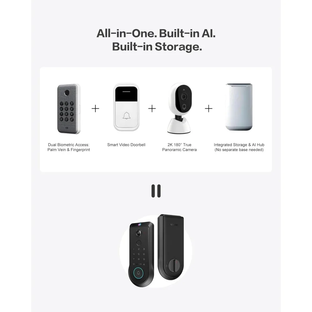 Smart Lock with 2k 180° Camera, Fingerprint Recognition, Ai Motion Detection, Ip65 Weatherproof, Remot, Smart Lock