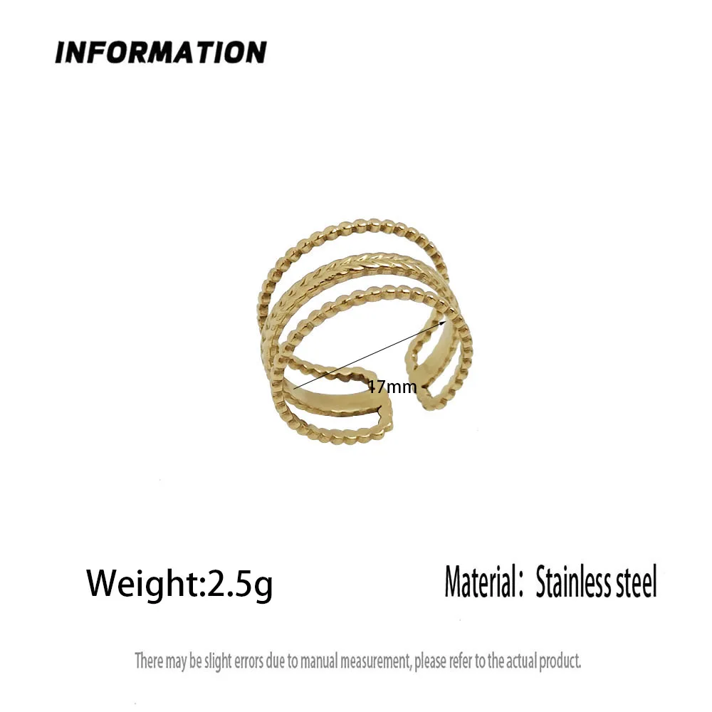 Gold Color Opening Ring for Women Men Fashion Stainless Steel Three Layer Rings Daily Vintage Finger Jewelry Chunky Gift Anillos