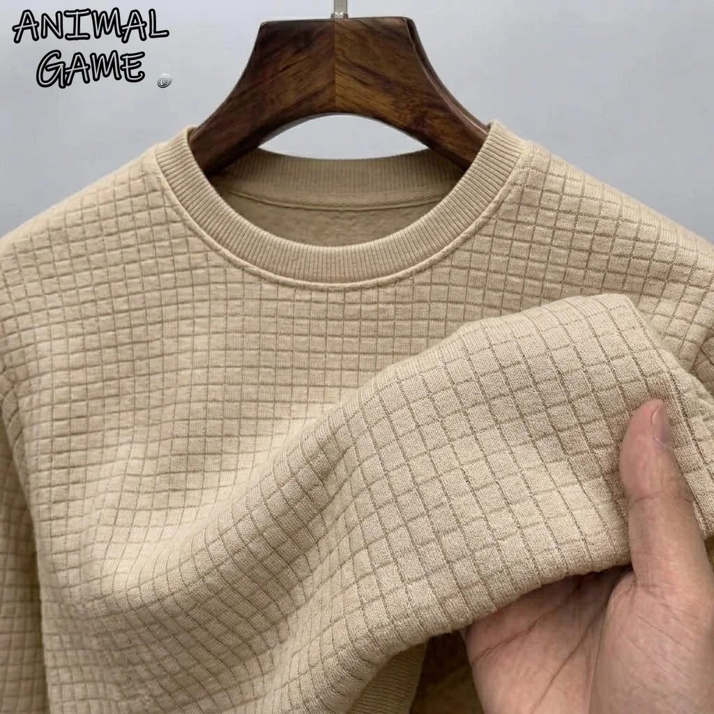 Men's Knit Crewneck Sweatshirt Autumn Casual Long Sleeve Textured Pullover Work Streetwear Warm Fall Daily Tops Workwear Shirts