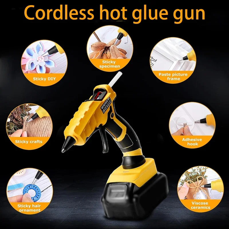 Pistola per colla a caldo portatile senza fili con stick di colla da 10 7 mm, strumento di riparazione fai-da-te per batteria agli ioni di litio Makita/DeWalt/Milwaukee/Bosch 18V