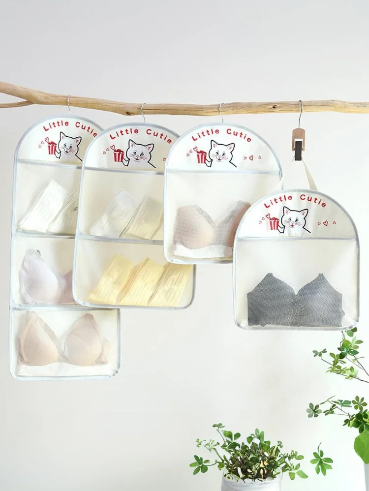 Bolsa de malha de armazenamento de grande capacidade de 2/3 camadas, bolsa de armazenamento de meias, organizador de guarda-roupa respirável com cabide de roupas