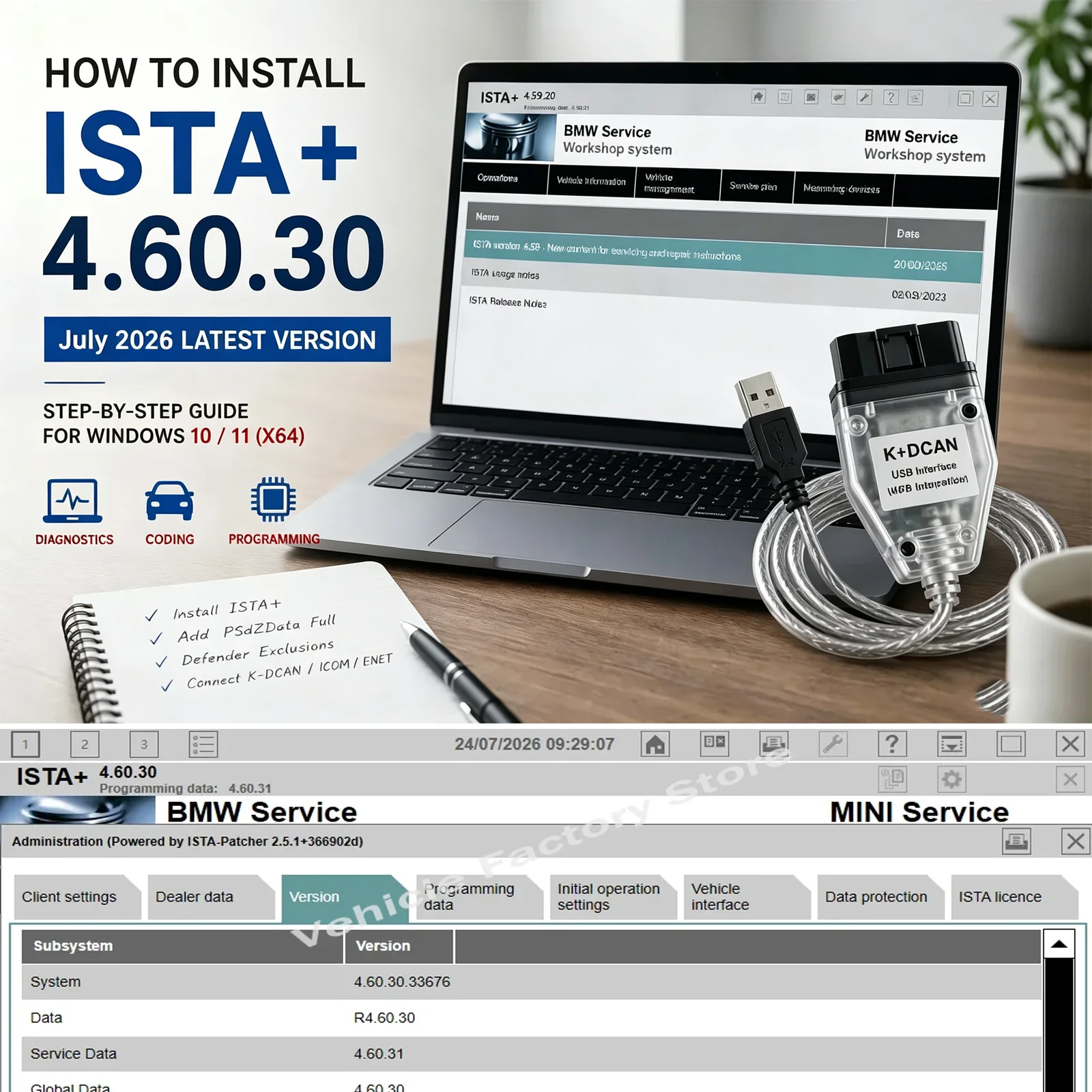 Full for E-Sys & ISTA For INPA K DCAN With Switch OBDII Diagnostic Interface ISTA 4.60.30 July 2026 Diagnostic Software