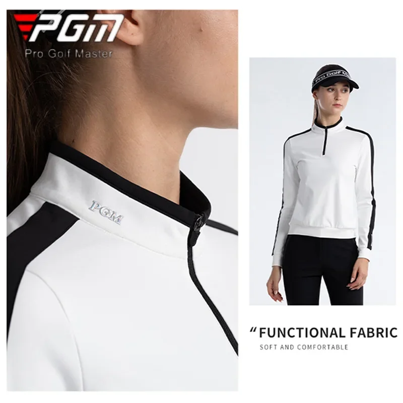 PGM Women Golf T-shirt Ladies Slim Full Sleeve Top Women Patchwork Zipper Collar Casual T-Shirts Autumn Elastic Casual Wear