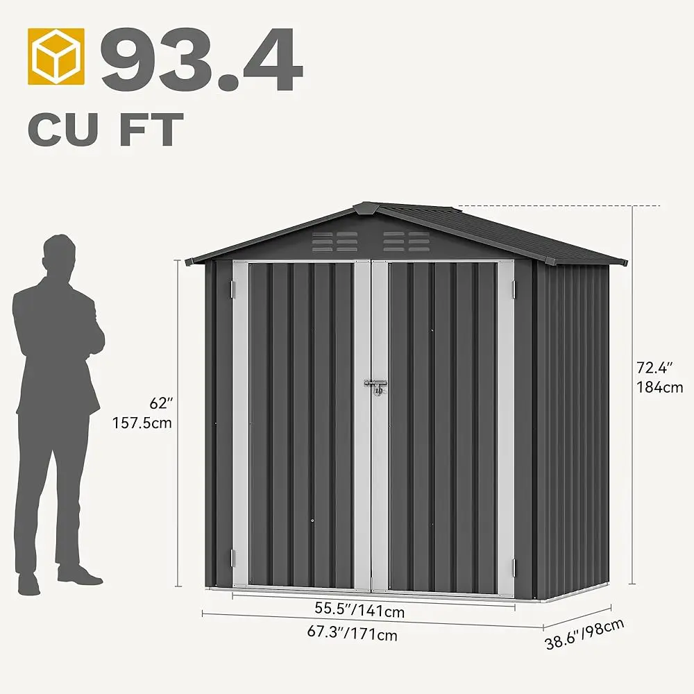 6 X 4 Ft Outdoor Storage Shed, Sturdy Metal Weatherproof Tool Shed with Secure Door and Ventilation, Outdoor Storage Shed