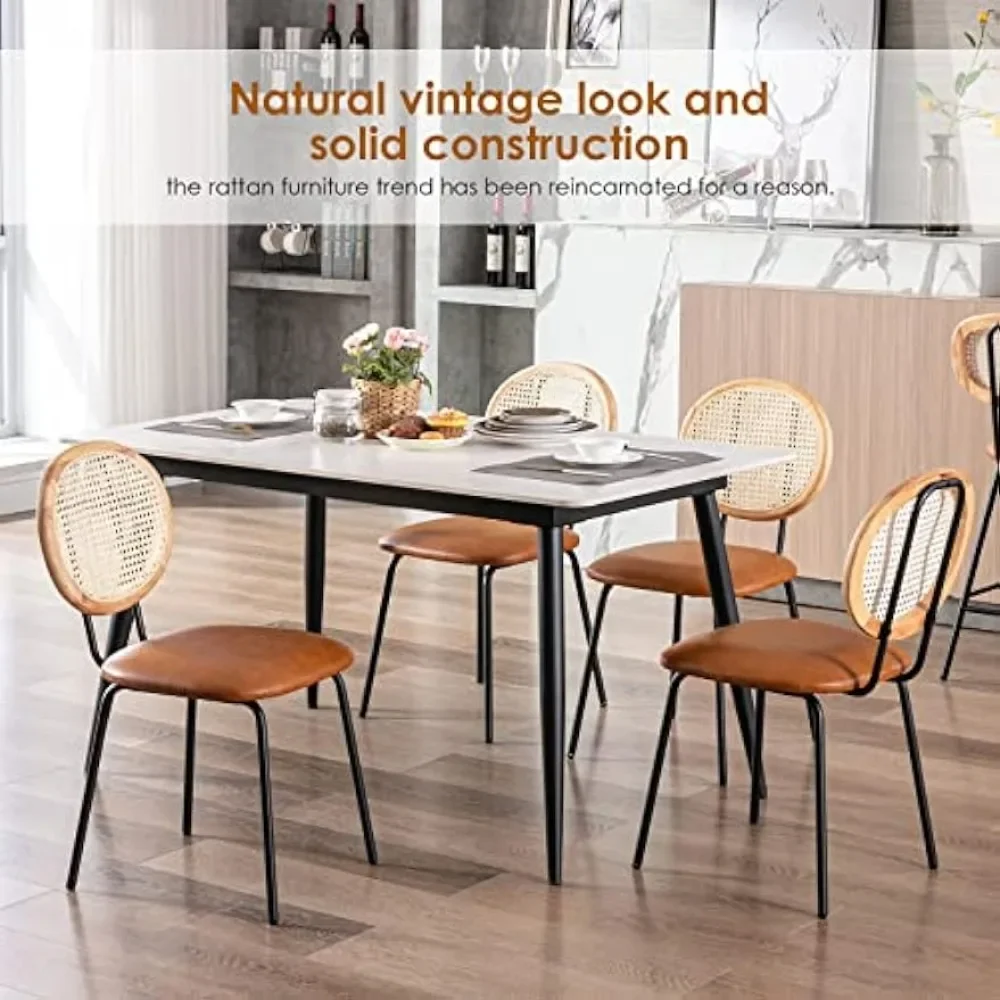 Dining Chairs Set of 2 With Rattan Backrest Modern Industrial Upholstered Chairs Mid Century Metal Freight Free Chair Kitchen