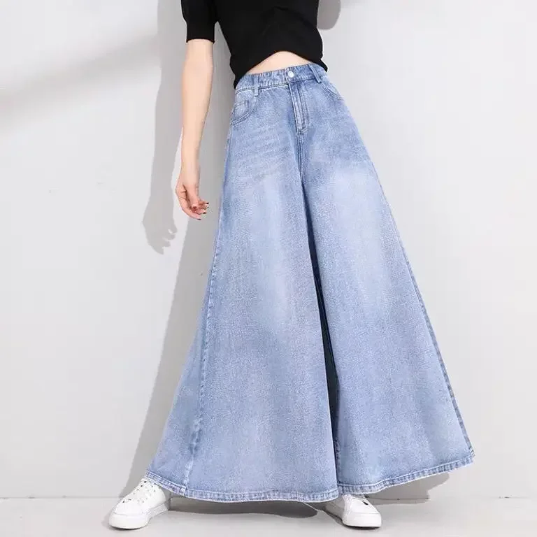 Women Jeans 2024 New Cotton Full Length Softener  Wide Leg Pants Bell-bottoms Loose Girls Jeans Simple Luxury