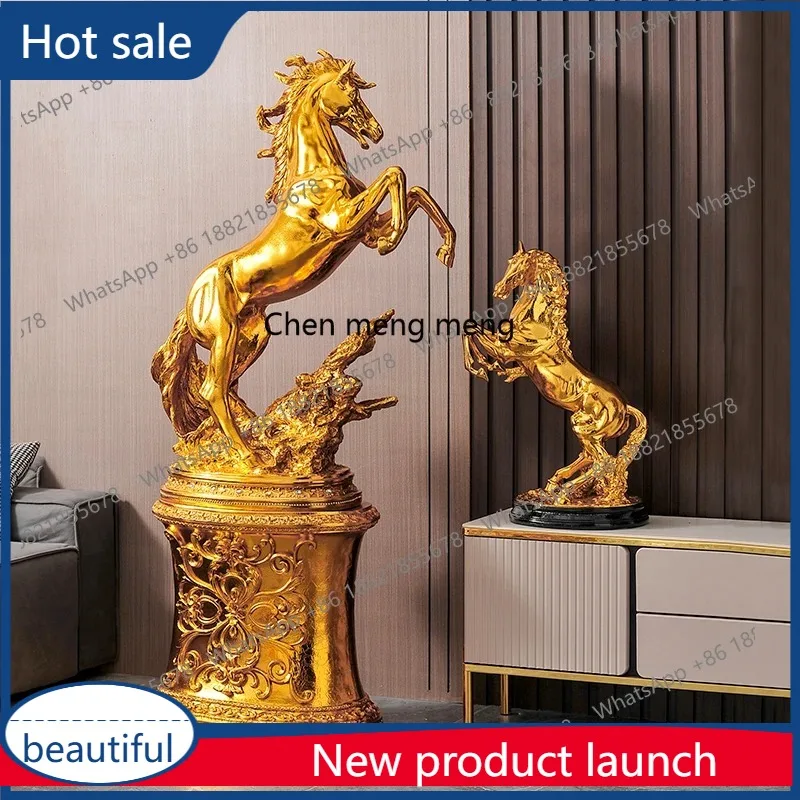 A50 Golden horse ornament landing to attract wealth, housewarming gift office hotel living room entrance Chinese decoration