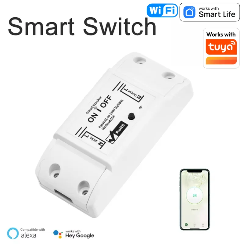 Wifi Smart Switch Wireless Remote Switch Breaker Domotic LED Light Controller Module Smart Life Tuya APP Works with Alexa Google