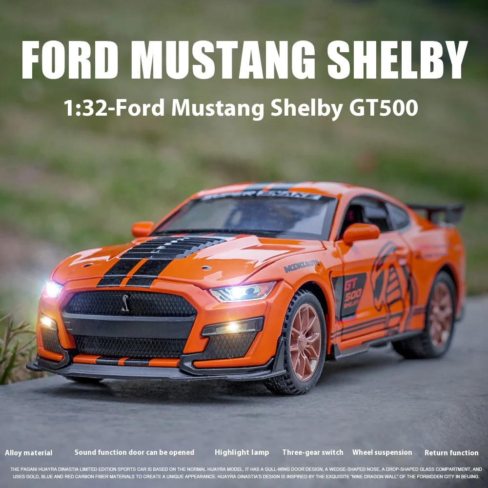 Mustang-GT500子供用スポーツカーモデル,1:32合金,ダイキャスト,音と光,誕生日プレゼント,トレンディな装飾品