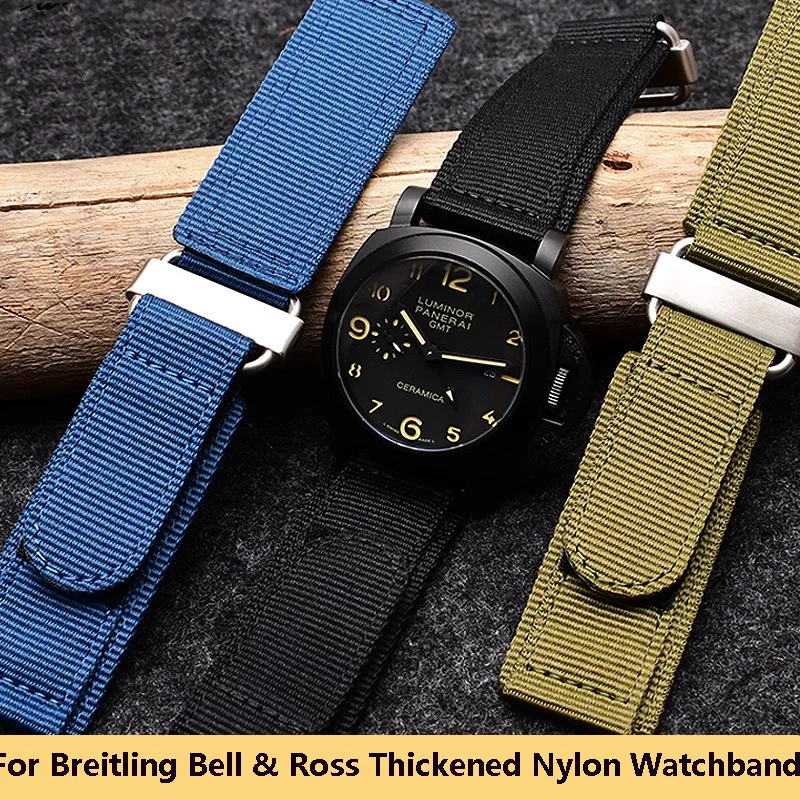 Nylon Watch Strap for Breitling Bell & Ross Thickened Nylon Watchband BR Hook and Loop Fastener Woven Belt 22mm 24mm Men