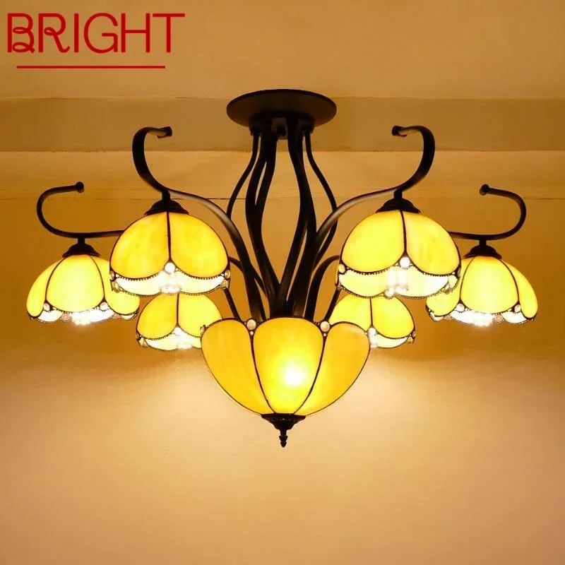 

BRIGHT Tiffany European Living Room Pendant Lamp Mediterranean Sea Creative Color Glass restaurant Bedroom Hotel Chandelier