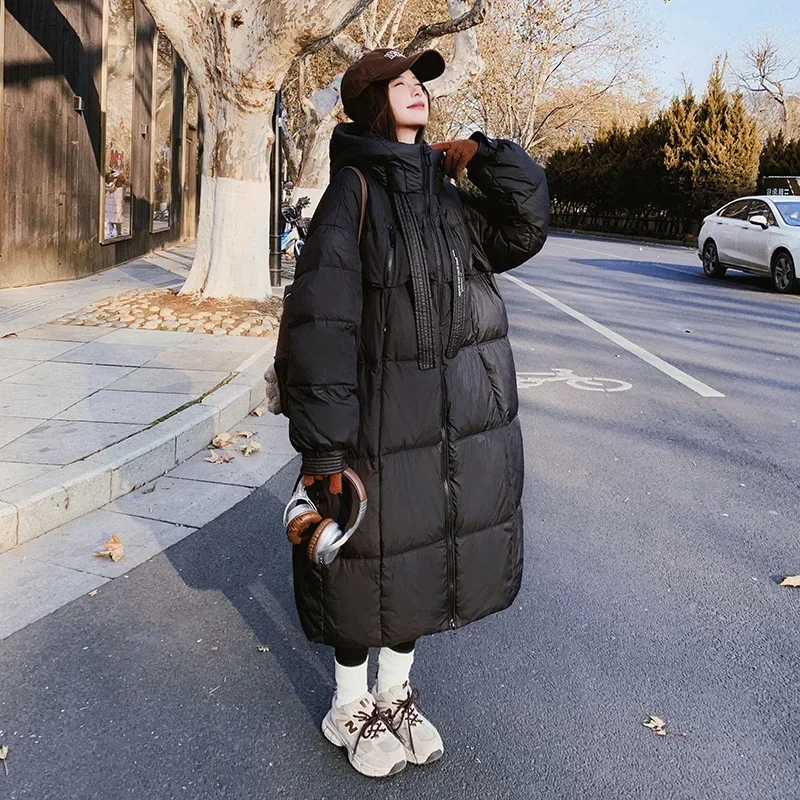 Women's Down Jacket Winter Long Knee-length White Duck Down Warm Cold Parka Thickened Fashion Padded Winter Hooded Jacket