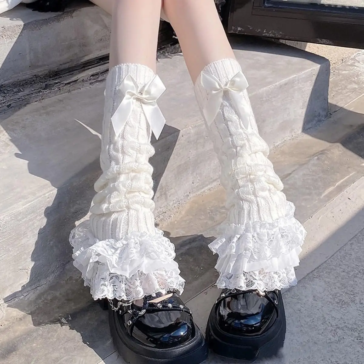 Lolita Bow Lace Plush Leg Covers Stacked Socks Leg Warmers for Girls