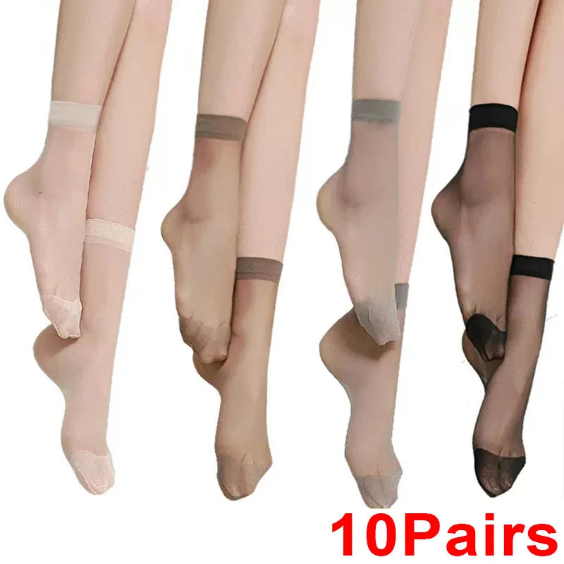 10 Pairs Summer Female Short Skin Socks Women\'s Thin Crystal Transparent Ankle Sock Silk Smooth Non-slip Breathable Sexy Socks