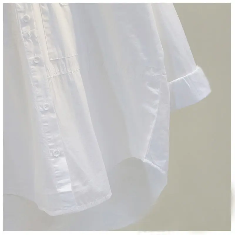 Camicia bianca da donna di grandi dimensioni Primavera Autunno Nuovo allentato Versatile Camicetta casual Manica lunga Laple Sottile Giubbotti Top M-4XL