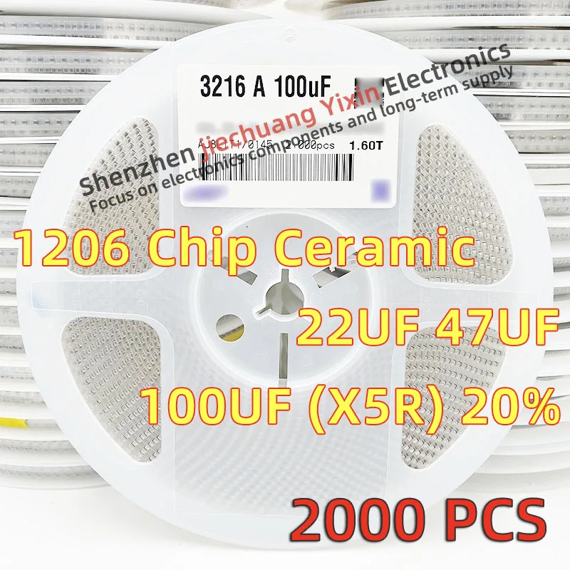 

Chip Ceramic Capacitor 1206 100UF 47UF 22UF 6.3V 10V 16V 25V 35V 20% accuracy X5R material 3216 Capacitance 2000pcs