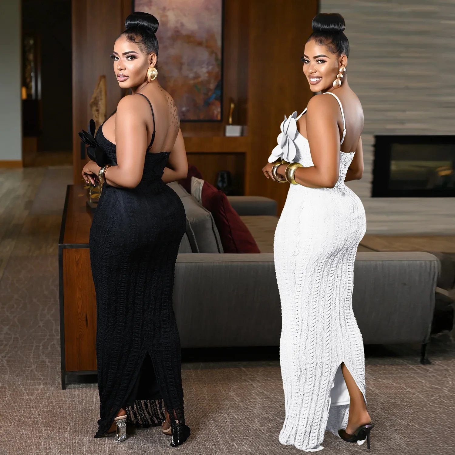 Women Sexy Evening Dress Sleeveless Party Sling Dresses Floral Slim Fit Elegant Backless Floor Length Vestidos Prom Summer