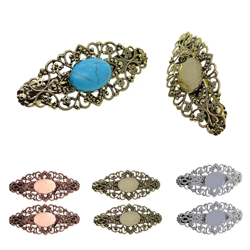 Cabochon Blank Setting Copper French Clasp Barrette Vintage Hair Clip Jewelry Accessory for DIY Creative Ideas