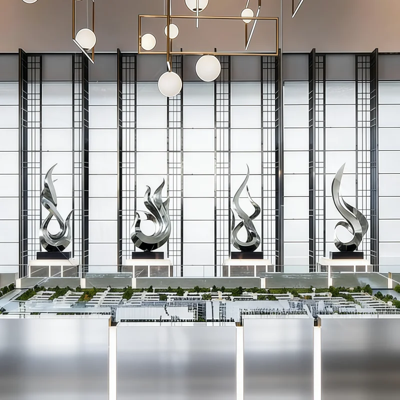 Modern Light Luxury Abstract Stainless Steel Sculpture Hotel Lobby Art Living Room Floor Decoration Metal Handicrafts Ornaments