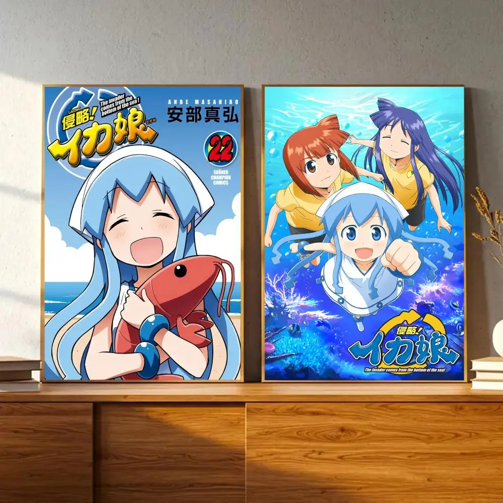 Anime Cute Squid Girl Kawaii Poster Self-adhesive Art Waterproof Paper Sticker Coffee House Wall Decor