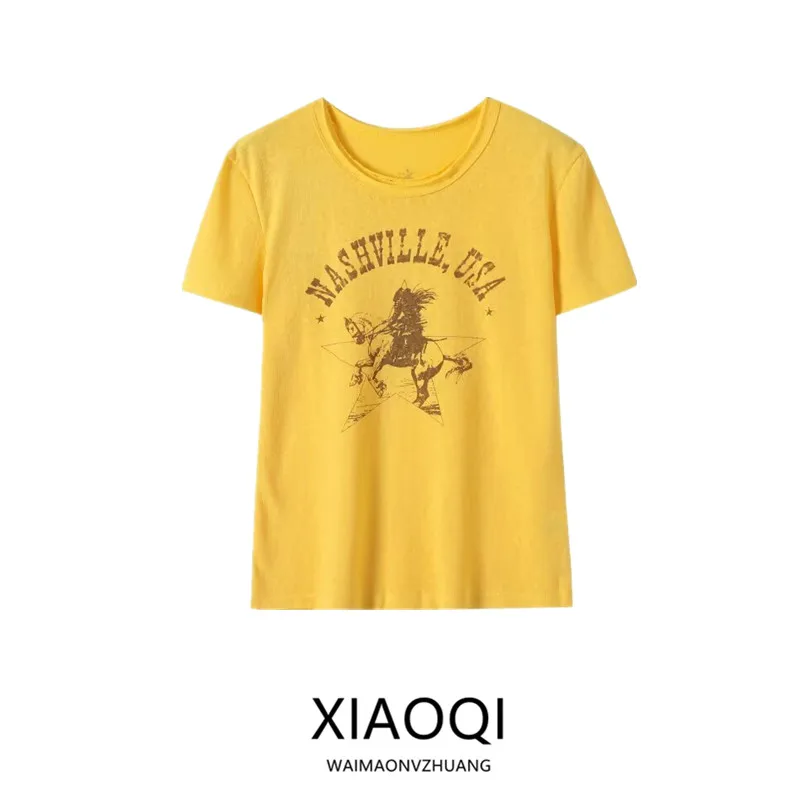 Summer New Women's Comfortable Cotton T-shirt round Neck Short Sleeve Printed Versatile Top Breathable Sweat Absorbent Casual...