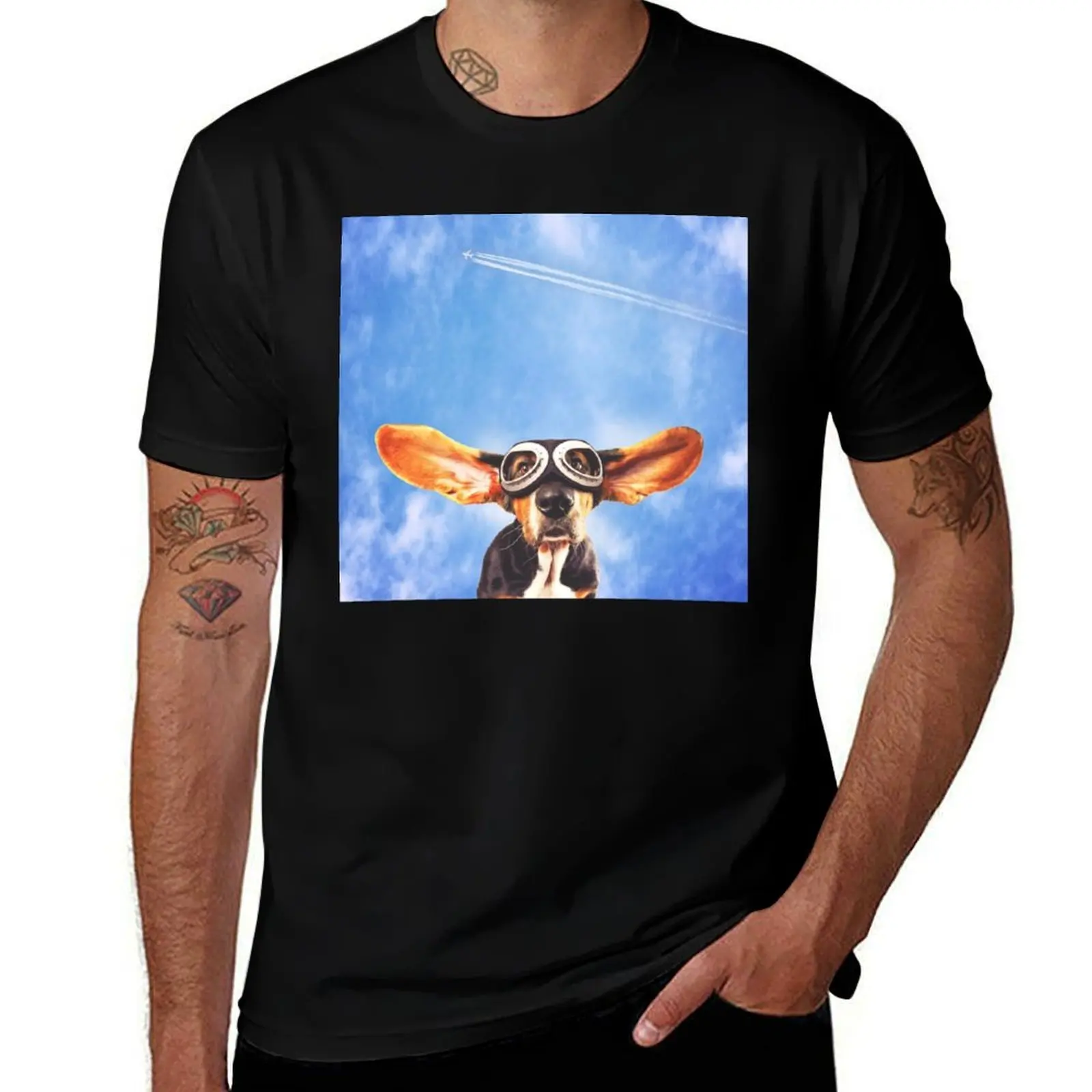 Flying Basset hound T-Shirt Durable Work Wear T-Shirt
