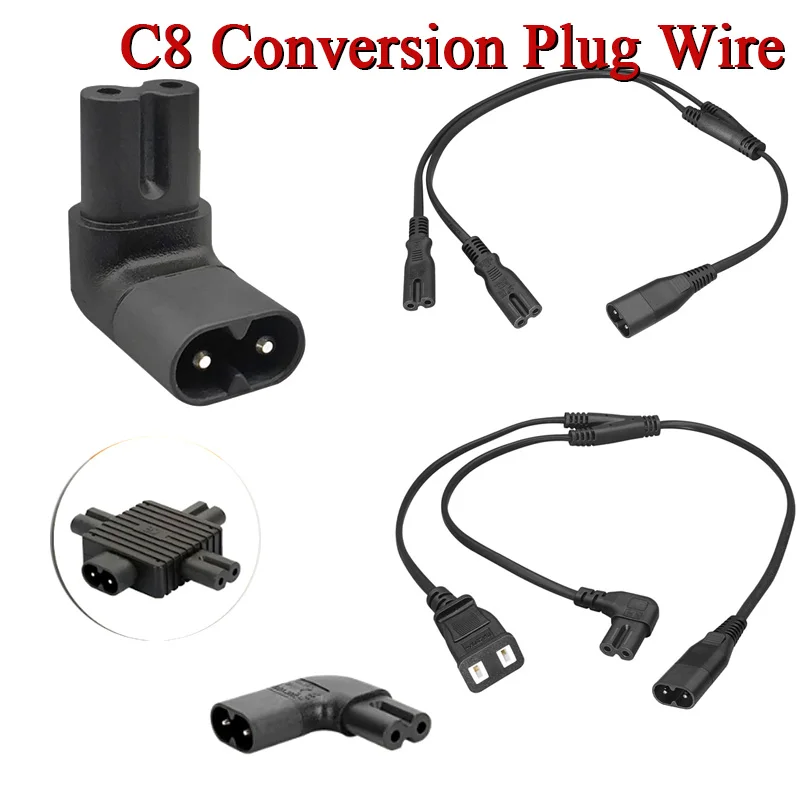 C8 Male and Female Docking Plug Power Extension Cord C8 to C7 1 to 2 Power Conversion Plug Suitable for Printers and Projectors