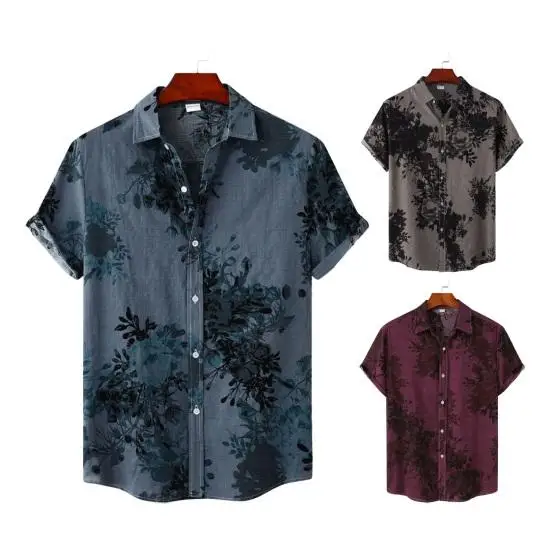 

French Retro Floral Shirt Men Summer Design Sense Niche Short Sleeve Cardigan Loose Lazy Style Single-breasted Top