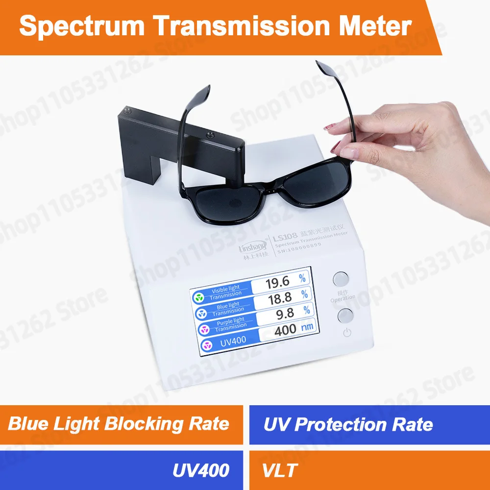 Linshang LS108 Blue Light Transmission Meter UV400 Tester for Glasses Lens Anti-Blue Light UV Rejection VLT Meter