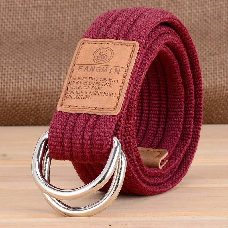 Neue Unisex Leinwand Gürtel Doppel Ring Schnalle Gürtel Männer Frauen Casual Business Cowboy Hosen Gürtel – Detail 1