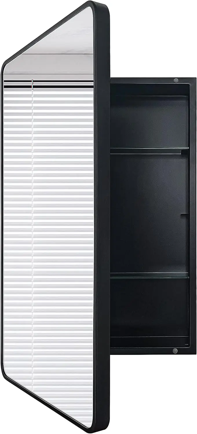 

Farmhouse Black Framed Recessed or Surface Mount Bathroom Medicine Cabinet with 16"x26" Mirror, Bathroom Storage Cabinet