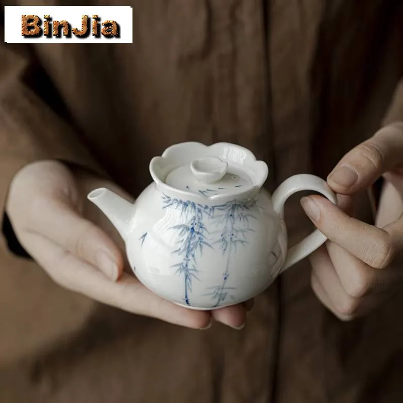 

150ml Jade Mud Handmade Teapot Hand-painted Bamboo With Ball Hole Filter Retro Pot Tea Making Kettle Drinkware Ornaments Craft