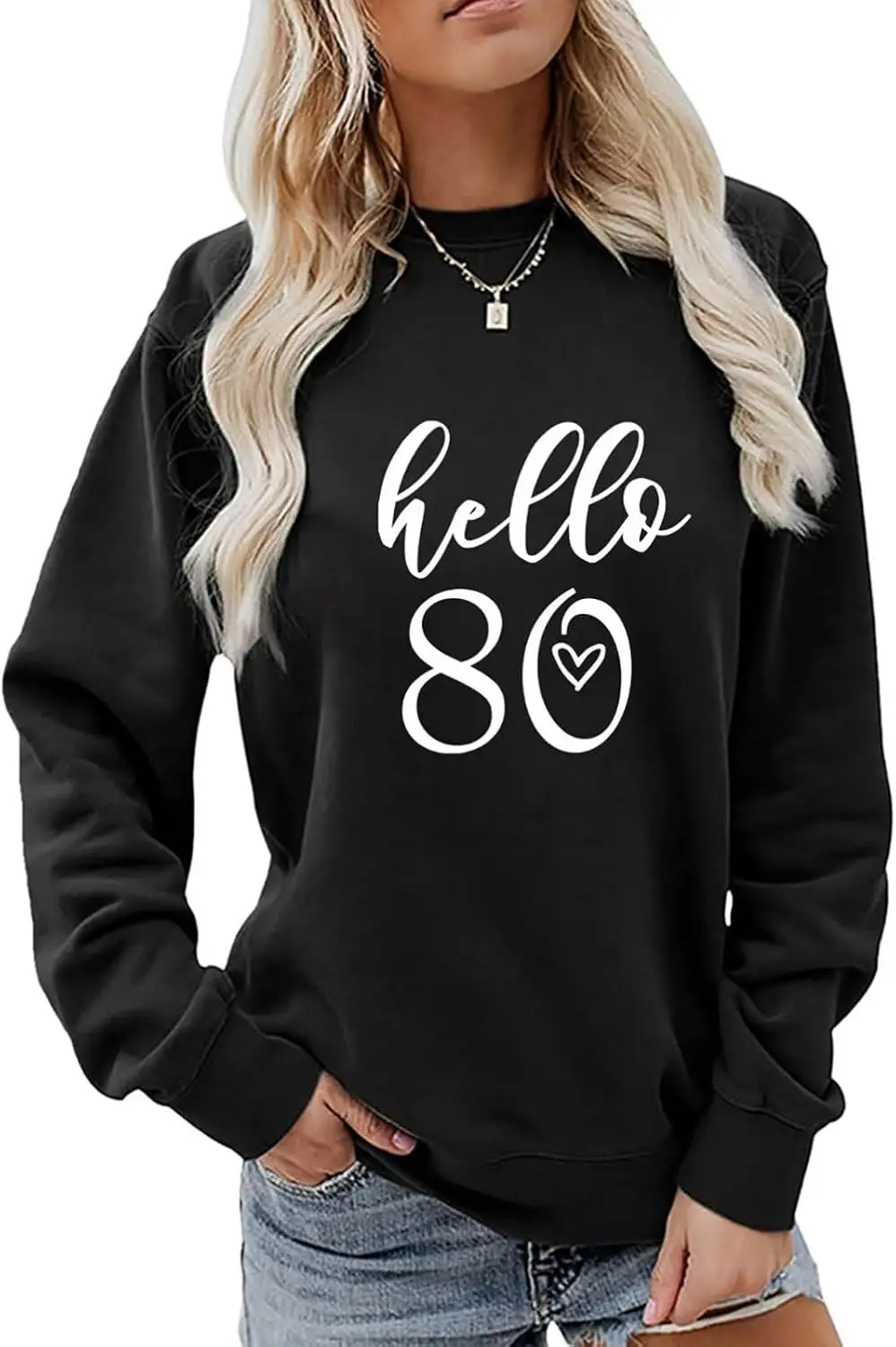 

Hello 80 Pullover Sweatshirt Women Cute Heart Graphic Mom Grandma Birthday Shirt 80th Birthday Sweater Shirt