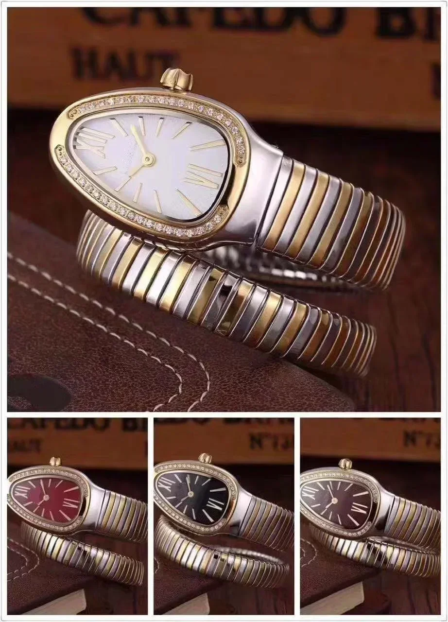 

New Women Snake Silver Gold Diamond Bezel Rome Quartz Stainless Steel Dress Watch Sapphire Crystal