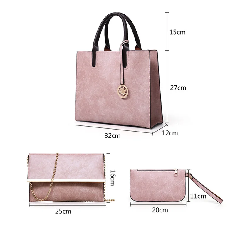 Fashion 3PCS Women\'s Bag Set Fashion PU Leather Ladies Handbag Solid Color Messenger Bag Shoulder Bag Wallet Bags For Women